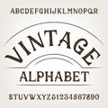 Vintage alphabet. Retro distressed alphabet vector font. Hand drawn letters and numbers