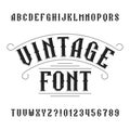 Vintage alphabet. Retro distressed letters and numbers.