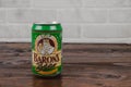 A vintage aluminium can of Barons beer against the brick wall