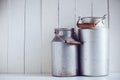 Vintage aluminum milk cans