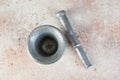 Vintage aluminum mortar with pestle Royalty Free Stock Photo