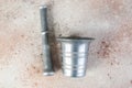 Vintage aluminum mortar with pestle Royalty Free Stock Photo