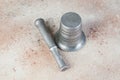 Vintage aluminum mortar with pestle Royalty Free Stock Photo