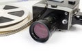 Vintage amateur movie camera and reels of Super 8mm films