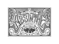 Vintage American Absinthe badge. Alcohol Label with calligraphic elements. Frame for poster banner. Hand drawn engraved