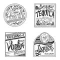 Vintage American absinthe tequila vodka liqueur badge. Alcohol Label with calligraphic elements. Classic frame for