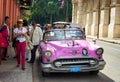 Vintage american car near El FLoridita in Havana Royalty Free Stock Photo