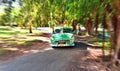 Vintage American car in park of Varadero, Cuba.