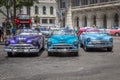 Vintage American cars near Central Park, Havana, Cuba #12 Royalty Free Stock Photo