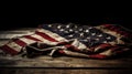 Vintage American flag crumpled on wooden background. Royalty Free Stock Photo