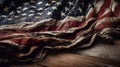 Vintage American flag crumpled on wooden background. Royalty Free Stock Photo