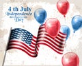 Vintage american flag Happy Independence day Vector. Balloons in the air for 4th of july. old postcards Royalty Free Stock Photo