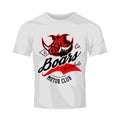 Vintage American furious boar bikers club tee print vector design isolated on white t-shirt mockup.