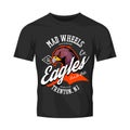 Vintage American furious eagle bikers club tee print vector design isolated on black t-shirt mockup. Royalty Free Stock Photo