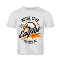 Vintage American furious eagle custom bike motor club tee print vector design isolated on white t-shirt mockup Royalty Free Stock Photo