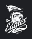 Vintage American furious eagle custom bikes motor club t-shirt vector logo on dark background Royalty Free Stock Photo