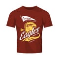 Vintage American furious eagle custom bikes motor club vector logo on red t-shirt mock up. Royalty Free Stock Photo