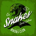 Vintage American furious green snake bikers club tee print vector design.