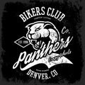 Vintage American furious panther bikers club tee print vector design on dark background. Royalty Free Stock Photo