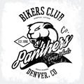 Vintage American furious panther bikers club tee print vector design isolated on white background.