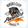 Vintage American furious panther bikers club tee print vector design on white background.