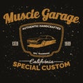 Vintage american muscle car for printing with grunge texture. Royalty Free Stock Photo