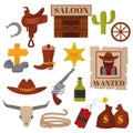 Vintage American old western designs sign and graphics cowboy vector icons.