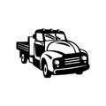 Vintage American Pickup Truck with Wood Side Rails Front Retro Woodcut Black and White Royalty Free Stock Photo