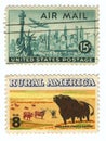 Vintage american stamps on a white background