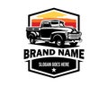 vintage american truck logo side view with attractive sunset view. Best for badge, emblem, icon and sticker design.