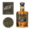 Vintage American whiskey badge. Alcoholic Label with calligraphic elements. Hand drawn engraved sketch lettering for t Royalty Free Stock Photo