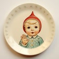 Vintage Americana Child Plate With Gnome Hat - Spontaneous Gesture