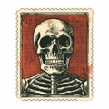 Vintage Americana Halloween Skeleton Postage Stamp Graphic Design