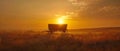 Vintage Americana: Old West Cowboy Movie Scene with Horse-Drawn Wagon at Sunset. Concept Vintage