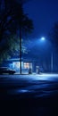 Nostalgic Car Driving In Dark Cyan And Azure: Photorealistic Urban Scenes