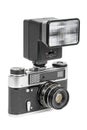 Vintage analog camera with manual flash light Royalty Free Stock Photo