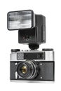 Vintage analog camera with manual flash light Royalty Free Stock Photo