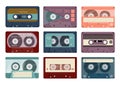Vintage analogue audio tape cassette icon set