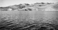 Vintage analogue film photo of deserted mountains over the lake