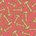 Vintage Anchor Hand Drawn Seamless Pattern Background. Vector Royalty Free Stock Photo