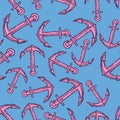 Vintage Anchor Hand Drawn Seamless Pattern Background. Vector Royalty Free Stock Photo