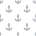 Vintage Anchor Hand Drawn Seamless Pattern Background. Vector Royalty Free Stock Photo