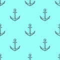 Vintage Anchor Hand Drawn Seamless Pattern Background. Vector Royalty Free Stock Photo