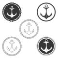 Vintage anchor logo elements set with boat rope and ship chain.