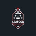 Vintage Anchor Restaurant Logo. With anchor, spoon, fork, fish, and seafood icon. Premium and luxury logo design