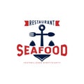 Vintage Anchor Restaurant Logo. With anchor, spoon, fork, fish, and seafood icon. Premium and luxury logo design