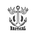 Vintage anchor with swallows. Design element for emblem, sign, badge, logo. Royalty Free Stock Photo