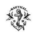 Vintage anchor with swallows. Design element for emblem, sign, badge, logo. Royalty Free Stock Photo