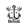 Vintage anchor with swallows. Design element for emblem, sign, badge, logo. Royalty Free Stock Photo