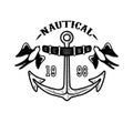 Vintage anchor with swallows. Design element for emblem, sign, badge, logo. Royalty Free Stock Photo